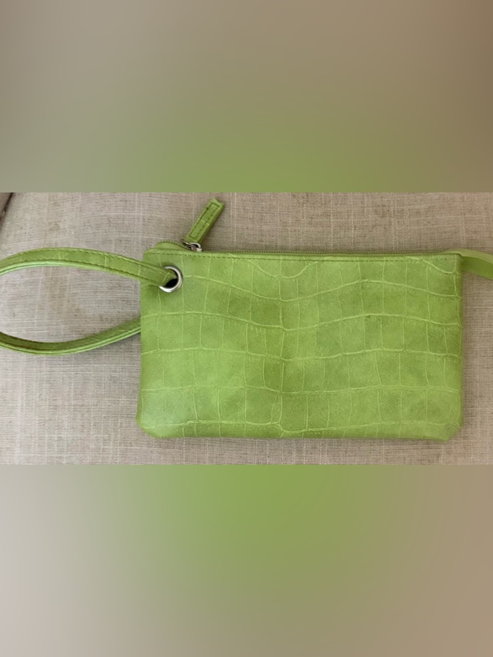 Cleo Lime Green Croc-Embossed Wristlet